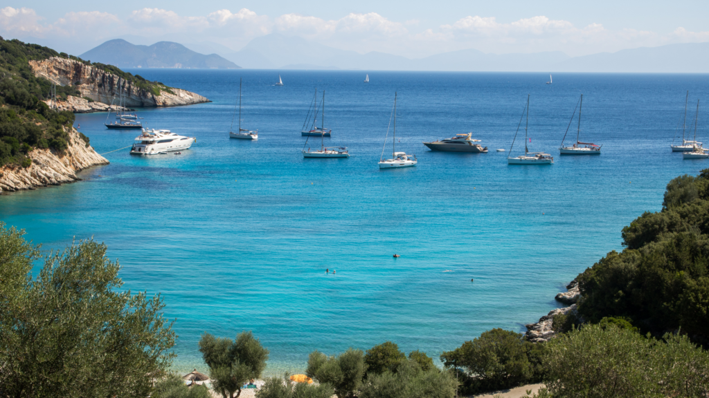 Filiatro beach with boats and yachts